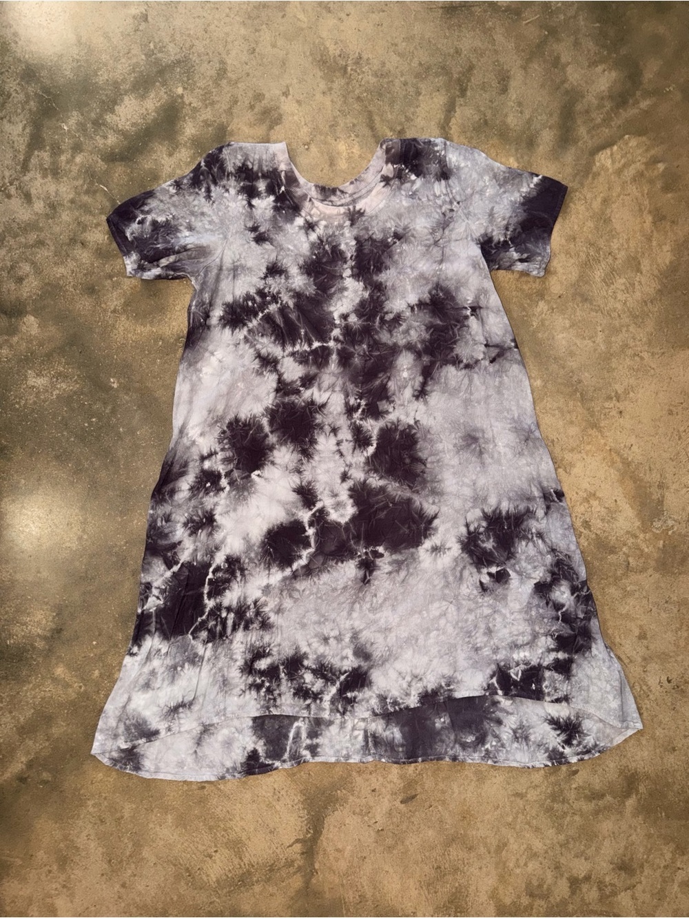 Black Gray Tie Dye Swing Dress Small Short Sleeve Casual Tunic Mini